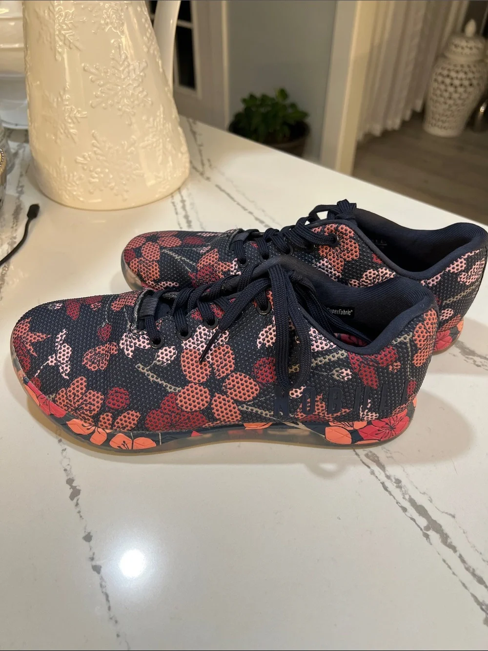 NOBULL Women’s Navy Athletic Sneakers with Coral and Pink Floral Print size W11